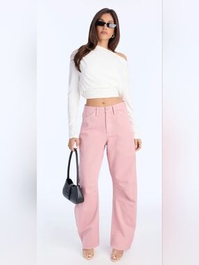 Mid-Rise Wide Leg Barrel Jeans in Dusty Rose Pink Size XL Nwot Unbranded.